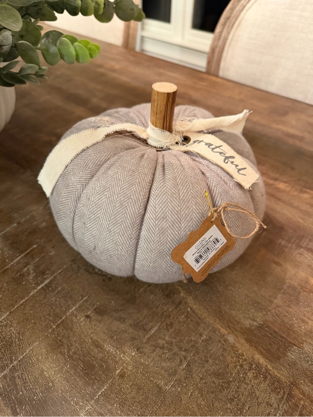 NWT Mud Pie stuffed small grey pumpkin